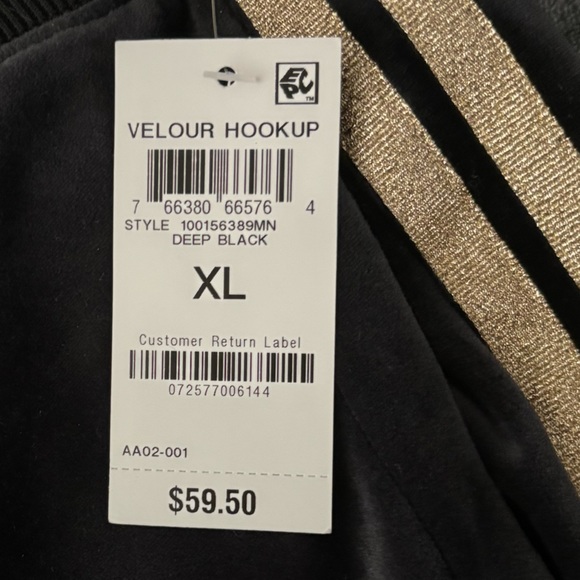 INC velour jump suit its a size XL black with gold pin strips - Picture 12 of 12